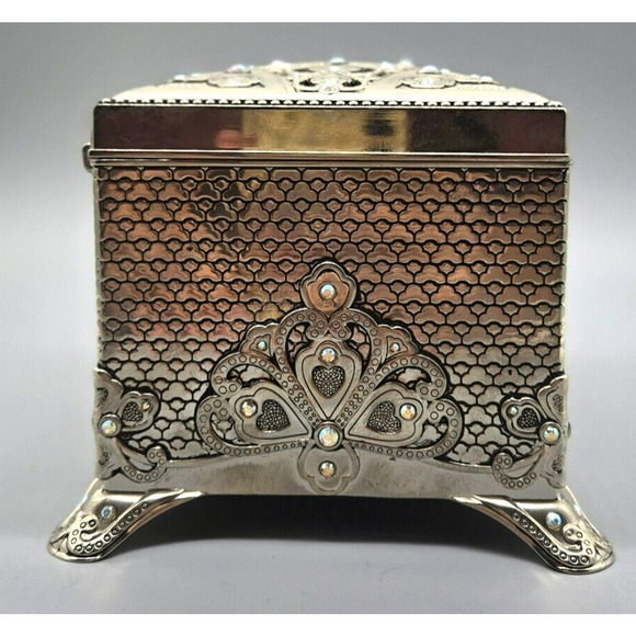 Things Remembered VTG Silver Plated Musical Jewelry Box Swarovski Crystals - Picture 6 of 11
